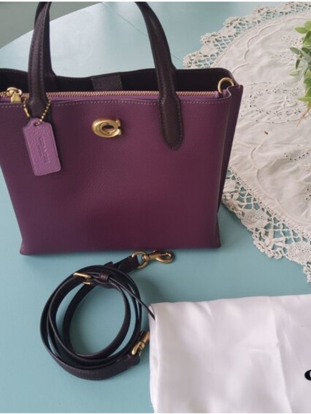 NWOT Coach Willow Tote 24 in Deep Berry with Gold Hardware